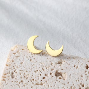 Crescent Moon Stud Earrings in Sterling Silver with Gold Plating, Dainty Minimalist Celestial Jewelry, Moon Earrings Gift for Her or Friend