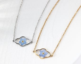 Handgemachte echte Vergissmeinnicht Blume Halskette, Wolke Anhänger Denim Schmuck, Sympathie Erinnerung Andenken Halskette, Komfort Geschenk für Frauen