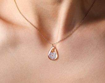 Faith-mosterdzaadketting, echt vergeet-mij-nietje en mosterdzaadharshanger, christelijk aanmoedigingscadeau, Matthew 17:20-sieraden voor vrouwen