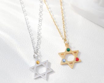 Custom Family Birthstones Star of David Necklace, Sterling Silver David Star Charm, Jewish Star Charm, Jewish Necklace, Jewish Star Necklace