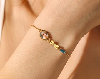 Pulsera conmemorativa personalizada para mascotas, dije con foto personalizado, grabado de nombre, joyería con piedra de nacimiento para honrar a tu mascota, regalo para mamá de perro, regalo por la pérdida de un perro