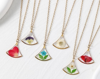 Personalized Birth Month Flower Necklace, Pressed Floral Resin Jewelry