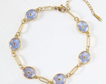 Handgemaakte vergeet-mij-niet-armband, geperste bloemarmband, herdenkingsarmband voor vrouwen, herdenkingssieraden, jubileumcadeau, cadeau voor haar