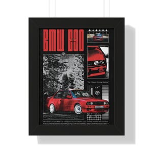 Vintage BMW E30 Framed Vertical Poster, Car Enthusiast Wall Art, Automotive Decor, Gifts for Him, Retro Car Print