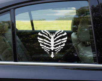 Brustkorb Herz Aufkleber | Gothic Skelett Vinyl Aufkleber | 15cm Auto Fenster Laptop Aufkleber Gruselig