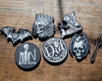Gothic Rearview Mirror Hanger | Spooky Car Charm | Skeleton Bat Skull Fairy Designs | Alternative Car Decor Gift