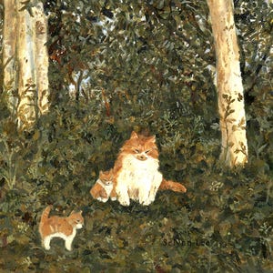 Uma família de gatos nas florestas norueguesas