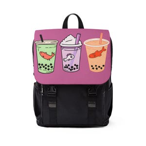 Bubble Tea Backpack, Cute Fish Design, Casual Daypack, Perfect for School or Work, Trendy Gift for Boba Lovers