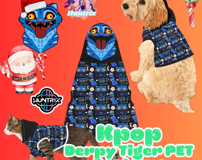 Featured listing image: CHRISTMAS Derpy Tiger Dog Costume / KPOP Demon Hunters Pet costume, doggie sweatshirt - HUNTRIX Kpop / Saja Boys - Cat Costume