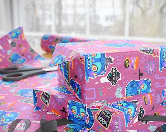 Featured listing image: Kpop Demon Hunters | Derpy Tiger | Huntrix | Vibrant Wrapping Paper for Christmas, Fun Gift Wrap, Birthday, Holiday, Unique Present