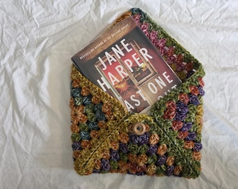 Granny Square Book Sleeve Button Close Multicolor