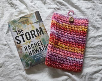 Crochet Book Sleeve Puff stitch pink multicolor