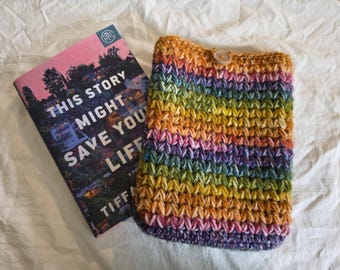 Crochet Puff Stitch Book Sleeve Button Close Multicolor