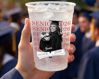 Personalized Class of 2026 Graduation Frosted Cup – Custom Senior Photo Plastic Drinkware, Senior Night Graduation Gift Cup