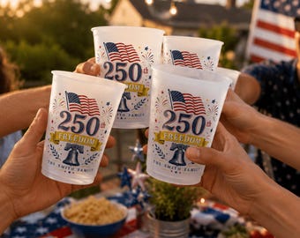 Personalized America 250th Anniversary Frosted Cups – Custom Name Family Drinkware, USA Semiquincentennial Party Favors, Celebration Cup