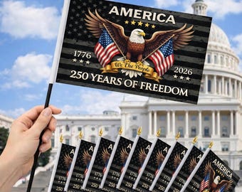 USA 250th Anniversary Handheld Flags, 1776–2026 Patriotic Mini Flags, 4th of July Independence Day Party Decorations