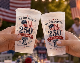 Personalized America 250th Anniversary Frosted Cup – Custom Name Plastic Drinkware, USA Birthday Keepsake Gift, 4th of July Party Decor