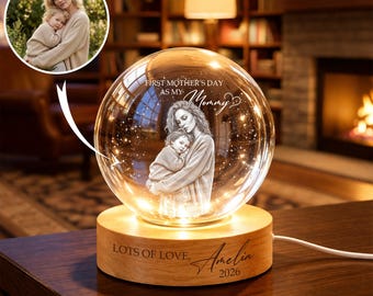 First Mother’s Day Photo Crystal Ball Night Light, Personalized New Mom Gift, 1st Mothers Day Gift from Baby, Mama Mom Keepsake