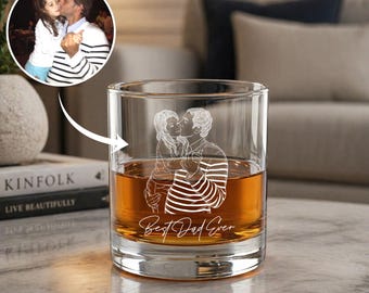 Personalized Best Dad Ever Whiskey Glass, Custom Photo Portrait Glass For Dad, Father’s Day Gift For Husband, New Dad Gift, Engraved Whiskey