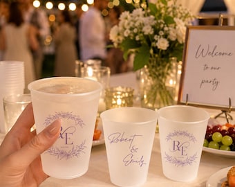 Personalized Wedding Frosted Cup – Custom Name & Date Wedding Cup, Wedding Reception Favor, Engagement Party Drinkware, Minimalist Wedding