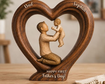 First Father's Day Acrylic Heart Block, Personalized New Dad Gift, 2 Layer Acrylic Plaque for Dad from Baby, 1st Fathers Day Keepsake