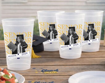 Personalized Class of 2026 Graduation Frosted Cup – Custom Senior Photo Plastic Drinkware, Senior Night Party Gift Cup