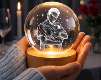 Personalized Father’s Day Gift for Dad – Custom Photo Portrait Crystal Ball Night Light, Custom Picture Lamp, Gift for New Dad