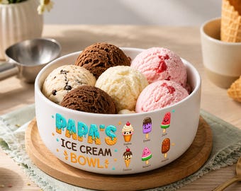 Personalized Grandpa Ice Cream Bowl – Custom Papa Ceramic Cereal Bowl | Father’s Day Gift for Granddad | Dad Birthday Bowl with Kids’ Names