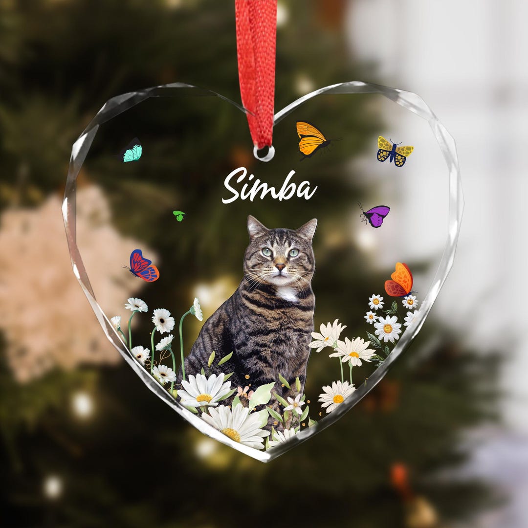 Personalized Pet Memorial Glass Ornament, Dog Cat Photo Christmas Tree ...