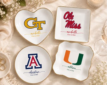 Personalized College Logo Trinket Dish, Custom Graduation Jewelry Tray, University Pride Dorm Decor Gift