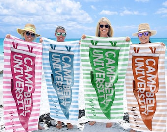 Custom University Beach Towel Personalized Pennant Flag Pool Towel Class of 2026 Senior Gift School Spirit Graduation Towel