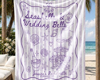 Seashells and Wedding Bells Bridal Shower Banner Personalized, Coastal Bachelorette Party Backdrop, Custom Beach Wedding Tapestry Decor