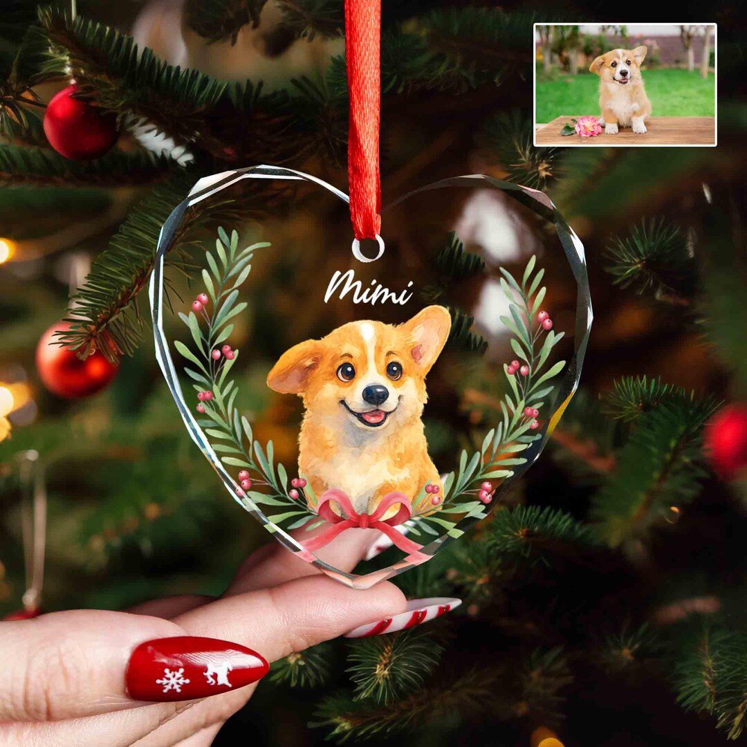 Personalized Pet Portrait Ornament, Custom Glass Pet Christmas Ornament ...