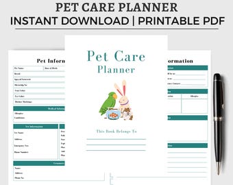 Agenda imprimable pour les soins des animaux de compagnie : suivi de la santé et journal médical (PDF)