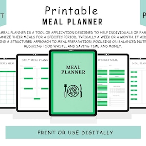 Mahlzeitenplaner zum Ausdrucken, Wöchentlicher Essensplaner, Meal Tracker, Food Journal, Menü Plan & Prep, BONUS Einkaufsliste, Sofort Download, PDF