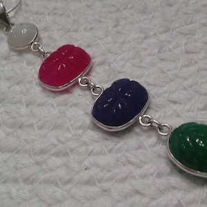 EMERALD, SAPPHIRE, RUBY and Rainbow Moonstone Handmade Sterling 925 Pendant on a Chain #48F