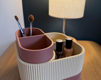Modern Ribbed Bathroom Organizer – Minimalist Tiered Vanity Storage for Makeup, Brushes & Essentials | Desk Organizer - Home Organization
