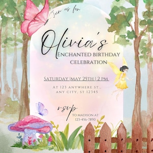 Enchanted Fairy Birthday Invitation | Magical Princess Party Invite | Editable Digital Download| Butterfly Birthday (5x7)