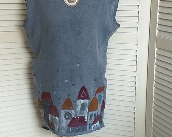 Hand painted linen tunic