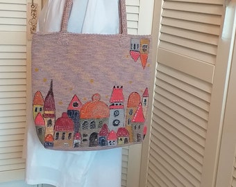 Crochet and hand painted bag