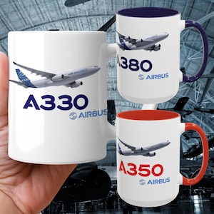 Custom Airbus Aircrafts Mug, Airbus A320, A330, A340, A350 and A380, Aviation Cup, Airbus Coffee Mug (11, 15oz) With Airplane, Coffee Mug