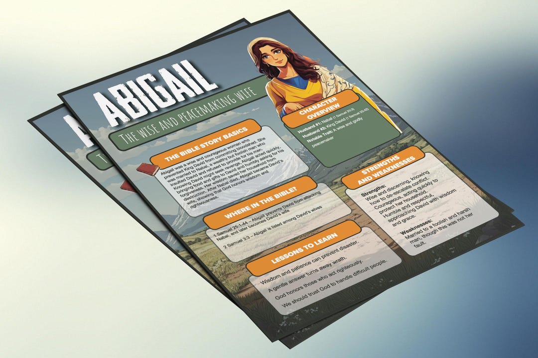 Abigail - the Wise and Peacemaking Wife | Kids Bible Fact Sheet and ...