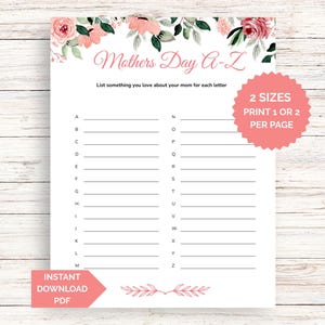 Mothers Day A to Z Game | Mother&#39;s Day Alphabet Game | Mothers Day Activity | Mothers Day Games | Instant Download