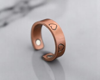Anello magnetico regolabile in rame - Sollievo dal dolore / Anello per artrite / Equilibrio energetico / Guarigione / Gioielli in rame per lui e per lei / Spedizione gratuita