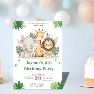 Safari Animals Birthday Invitation Jungle Theme Editable Canva Template Digital Download 5x7 PDF