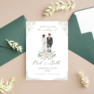 Editable Ivory Floral Wedding Invitation Minimalistic Wildflower Canva Template Printable Wedding card