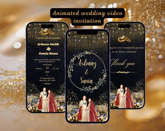 Animated Muslim wedding video invitation islamic wedding Invite editable Nikkah, Barat, Walima Templates Canva