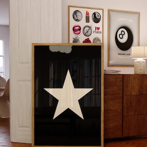 Retro Hand Drawn Star Wall Art, Digital Download Printable, Trendy Aesthetic Decor
