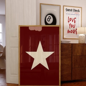 Retro Hand Drawn Star Wall Art, Digital Download Printable, Trendy Aesthetic Decor
