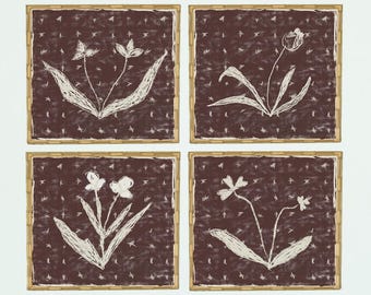 Set of 4 Modern Southern Botanical Print | Grandmillennial Digital Download | Elegant Preppy Classic Chinoiserie Decor | Floral Botanical